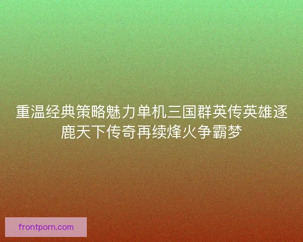 重温经典策略魅力单机三国群英传英雄逐鹿天下传奇再续烽火争霸梦